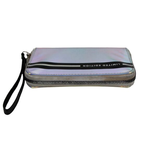 LIMITED EDITION MIRROR SILVER PVC ZIPPER CLUTCH WALLET ID CARD WRISTLET PURSE - Picture 4 of 10